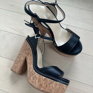 Jimmy Choo Suede Cork Block Heel Sandals Size 37